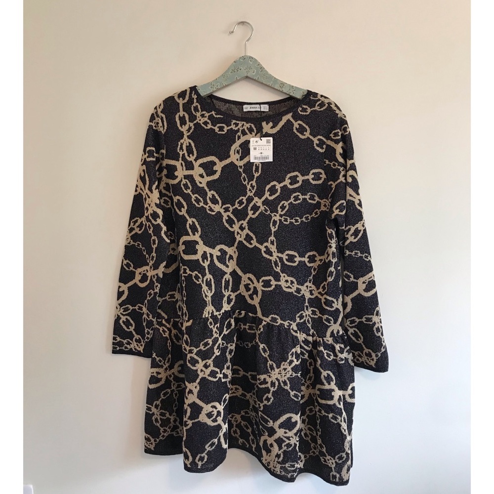 NWT Zara Metallic Chain Ruffle Dress
